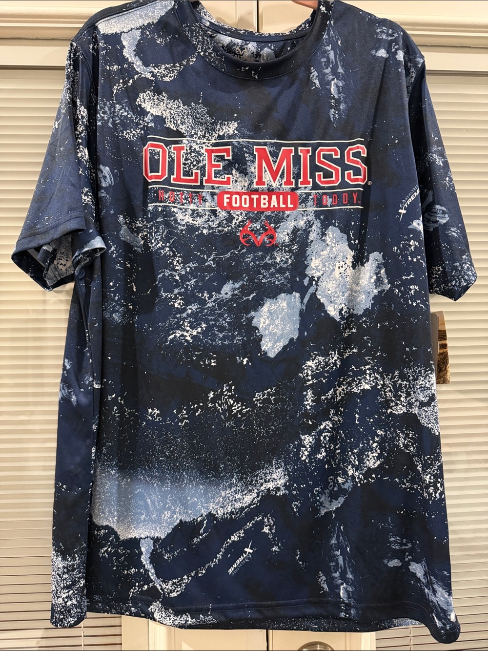 Realtree Navy and White Ole Miss Football Short Sleeve Tee